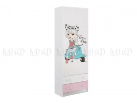 Шкаф 2-х створчатый Fashion-1 Вега (Белый/Розовый) в Асино - asino.katalogmebeli.com | фото 1