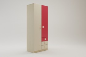 Шкаф 2-х створчатый с ящиками Бэрри (Бежевый/Красный/корпус Клен) в Асино - asino.katalogmebeli.com | фото