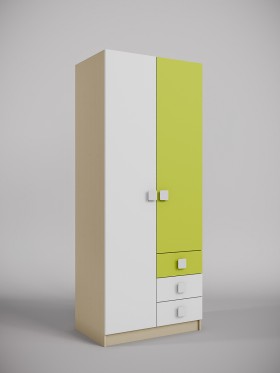 Шкаф 2-х створчатый с ящиками Эппл (Зеленый/Белый/корпус Клен) в Асино - asino.katalogmebeli.com | фото
