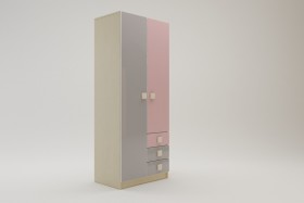 Шкаф 2-х створчатый с ящиками Грэйси (Розовый/Серый/корпус Клен) в Асино - asino.katalogmebeli.com | фото 2