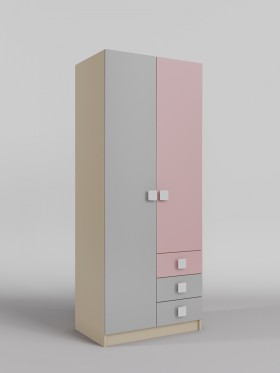 Шкаф 2-х створчатый с ящиками Грэйси (Розовый/Серый/корпус Клен) в Асино - asino.katalogmebeli.com | фото 1
