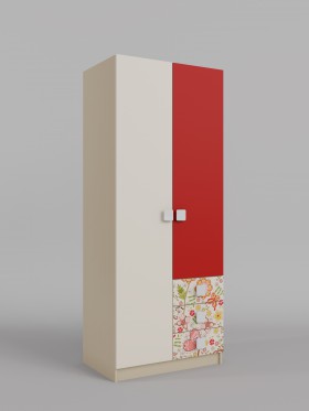 Шкаф 2-х створчатый с ящиками Ретвит (Бежевый/Красный/корпус Клен) в Асино - asino.katalogmebeli.com | фото