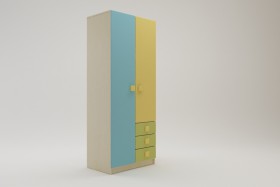 Шкаф 2-х створчатый с ящиками Смайли (Желтый/Голубой/Зеленый/корпус Клен) в Асино - asino.katalogmebeli.com | фото