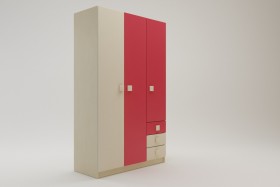Шкаф 3-х створчатый с ящиками Бэрри (Бежевый/Красный/корпус Клен) в Асино - asino.katalogmebeli.com | фото 1