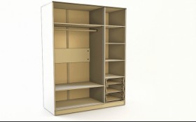 Шкаф 3-х створчатый с ящиками Бэрри (Бежевый/Красный/корпус Клен) в Асино - asino.katalogmebeli.com | фото 2