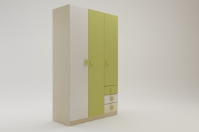 Шкаф 3-х створчатый с ящиками Эппл (Зеленый/Белый/корпус Клен) в Асино - asino.katalogmebeli.com | фото 2