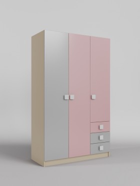 Шкаф 3-х створчатый с ящиками Грэйси (Розовый/Серый/корпус Клен) в Асино - asino.katalogmebeli.com | фото