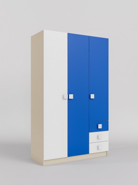 Шкаф 3-х створчатый с ящиками Скай (Синий/Белый/корпус Клен) в Асино - asino.katalogmebeli.com | фото