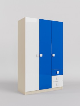 Шкаф 3-х створчатый с ящиками Скай люкс (Синий/Белый/корпус Клен) в Асино - asino.katalogmebeli.com | фото