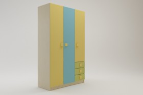 Шкаф 3-х створчатый с ящиками Смайли (Желтый/Голубой/Зеленый/корпус Клен) в Асино - asino.katalogmebeli.com | фото