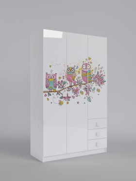 Шкаф 3-х створчатый с ящиками Совушки (Белый/корпус Выбеленное дерево) в Асино - asino.katalogmebeli.com | фото