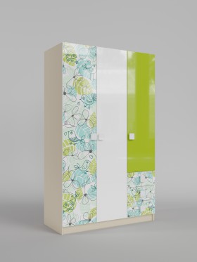 Шкаф 3-х створчатый с ящиками Твит (Белый/Зеленый/корпус Клен) в Асино - asino.katalogmebeli.com | фото