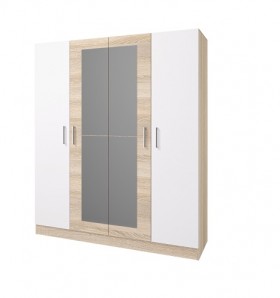 Шкаф 4-х створчатый Леси с зеркалом (Сонома/Белый) в Асино - asino.katalogmebeli.com | фото