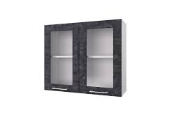 Шкаф 80 с 2-мя витринами Лофт (Камень Арья/корпус Белый) в Асино - asino.katalogmebeli.com | фото