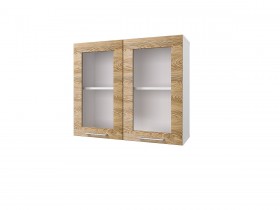 Шкаф 80 с 2-мя витринами Полонез (Сосна Бран/Белый) в Асино - asino.katalogmebeli.com | фото