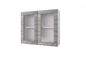 Шкаф 80 с 2-мя витринами Полонез (Ясень Рикон/Белый) в Асино - asino.katalogmebeli.com | фото