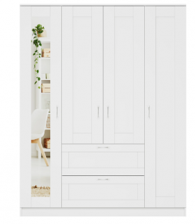 Шкаф четырехдверный Сириус с 1 зеркалом и 2 ящиками белый в Асино - asino.katalogmebeli.com | фото