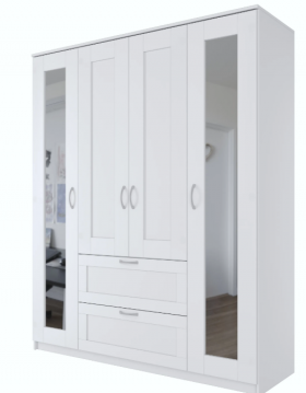 Шкаф четырехдверный Сириус с 2 зеркалами и 2 ящиками белый в Асино - asino.katalogmebeli.com | фото