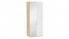 Шкаф для одежды с 1 глухой и 1 зеркальной дверями левый «Эмбер» Яблоня Беллуно/Белый глянец в Асино - asino.katalogmebeli.com | фото