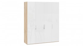 Шкаф для одежды с 4 глухими дверями «Эмбер» Яблоня Беллуно/Белый глянец в Асино - asino.katalogmebeli.com | фото