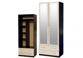 Шкаф для платья и белья 2-х дверный с профилем МДФ с 2 зеркалами Венге/Дуб выбеленный в Асино - asino.katalogmebeli.com | фото
