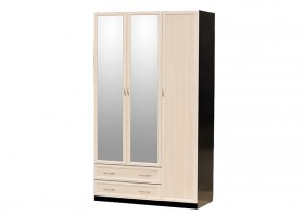 Шкаф для платья и белья 3-х дверный с профилем МДФ с 2 малыми зеркалами Венге/Дуб выбеленный в Асино - asino.katalogmebeli.com | фото