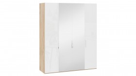 Шкаф комбинированный с 2 глухими и 2 зеркальными дверями «Эмбер» Яблоня Беллуно/Белый глянец в Асино - asino.katalogmebeli.com | фото