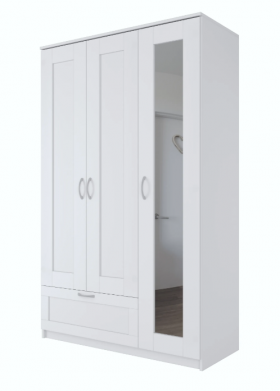 Шкаф трехдверный Сириус с зеркалом и 1 ящиком белый в Асино - asino.katalogmebeli.com | фото