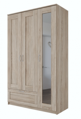 Шкаф трехдверный Сириус с зеркалом и 1 ящиком дуб сонома в Асино - asino.katalogmebeli.com | фото