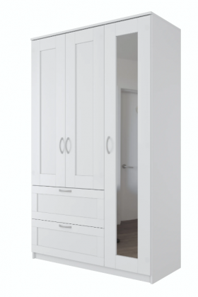 Шкаф трехдверный Сириус с зеркалом и 2 ящиками белый в Асино - asino.katalogmebeli.com | фото