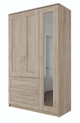 Шкаф трехдверный Сириус с зеркалом и 2 ящиками дуб сонома в Асино - asino.katalogmebeli.com | фото
