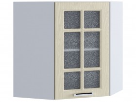 Шкаф верхний угловой со стеклом 590, ШВУС 590 (Клен кремовый/корпус белый) в Асино - asino.katalogmebeli.com | фото