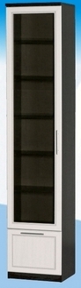Шкаф высокий с ящиком и стеклодверью ДЛЯ ГОСТИНОЙ ШВЯС-450 Венге/Дуб выбеленный в Асино - asino.katalogmebeli.com | фото